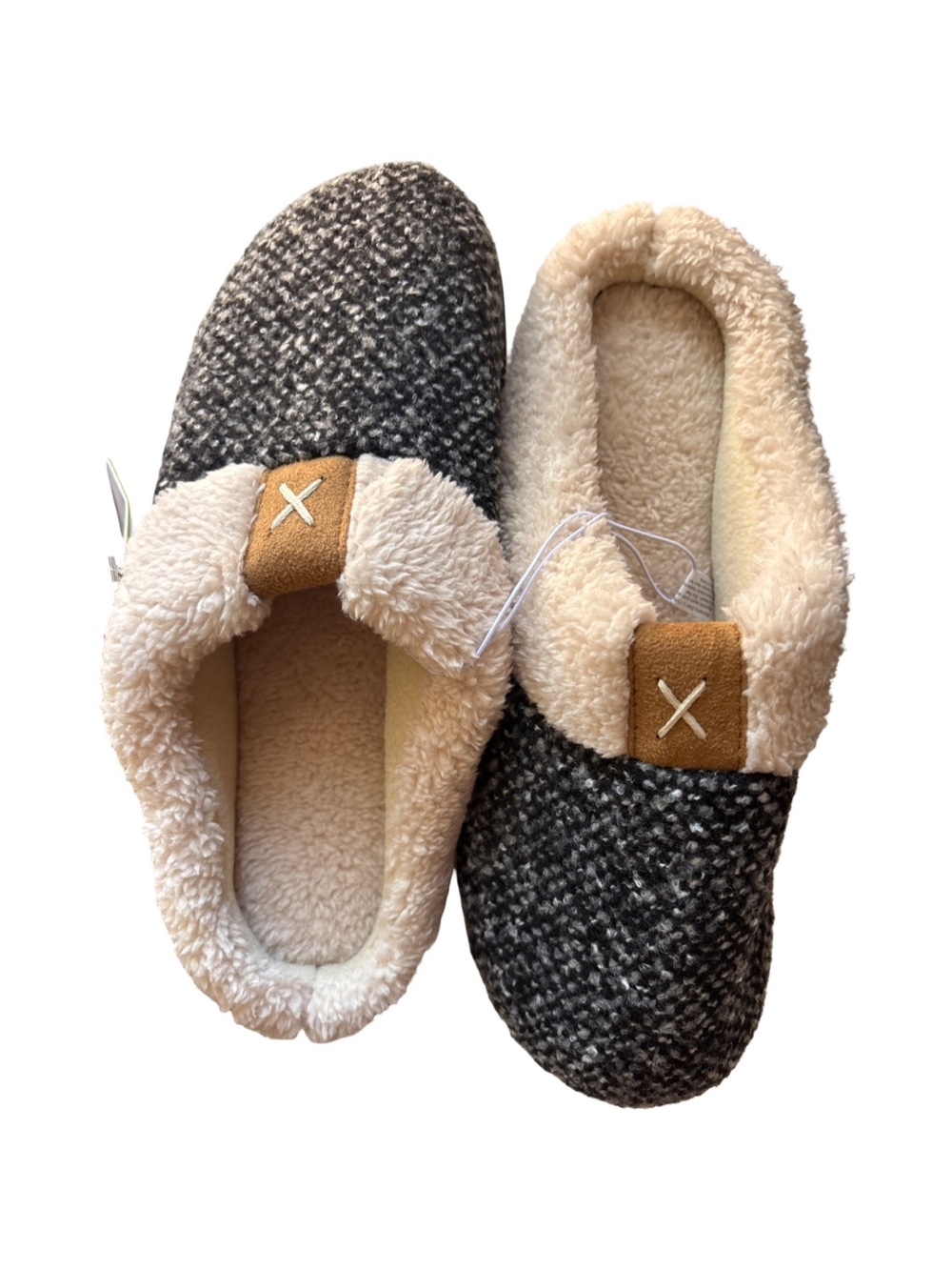 Women's Gray Sherpa Slippers, Memory Foam Cozy House Shoes Large 9-10 NWT